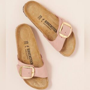New Birkenstock Madrid Big Buckle Nubuck Leather Sandals in Soft Pink